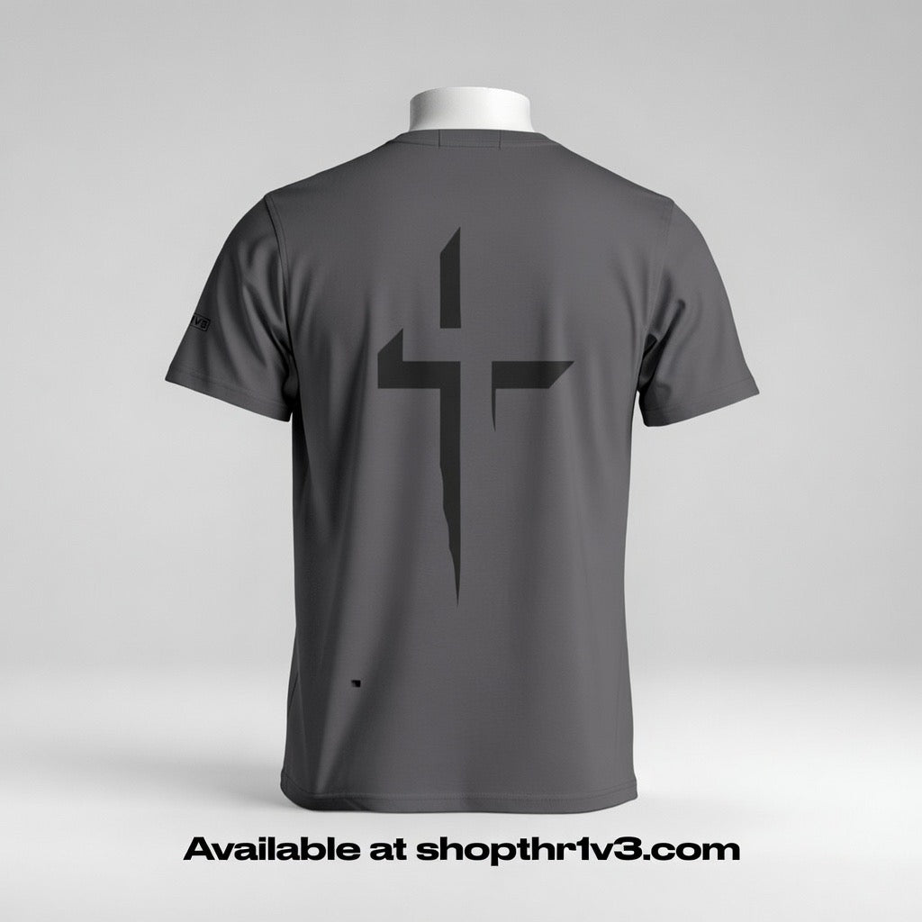 Minimalist Cross Graphic Tee — Small Chest Logo & Large Back Cross