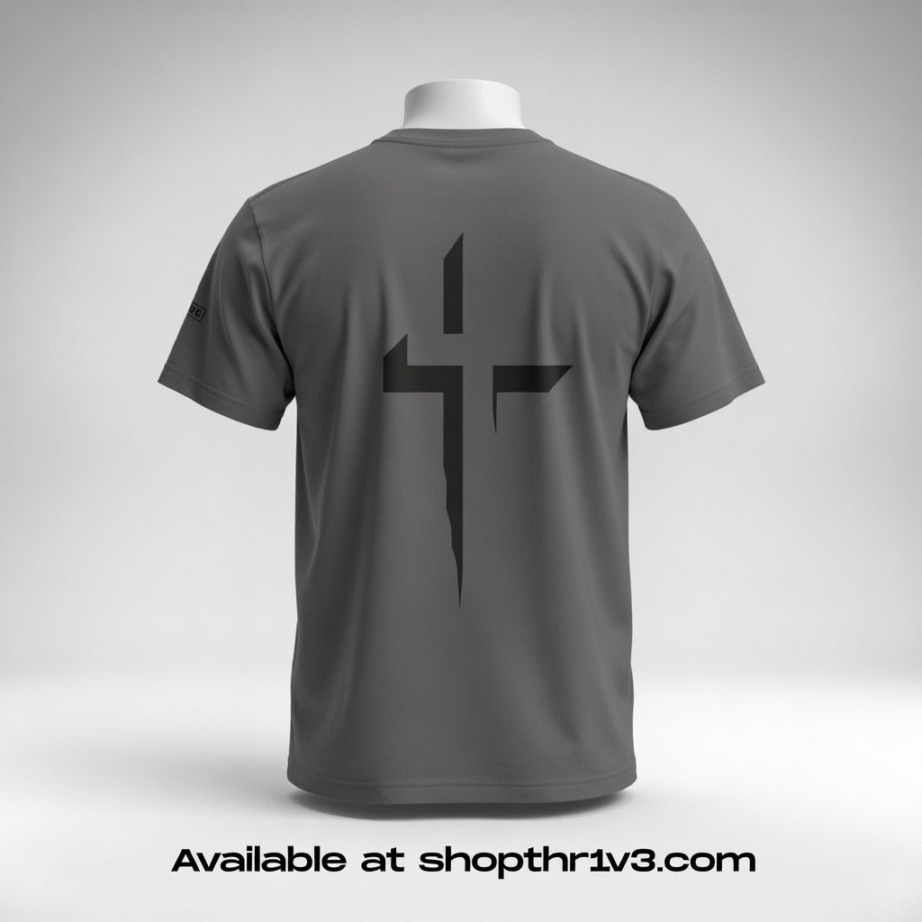 Minimalist Cross Graphic Tee — Small Chest Logo & Large Back Cross