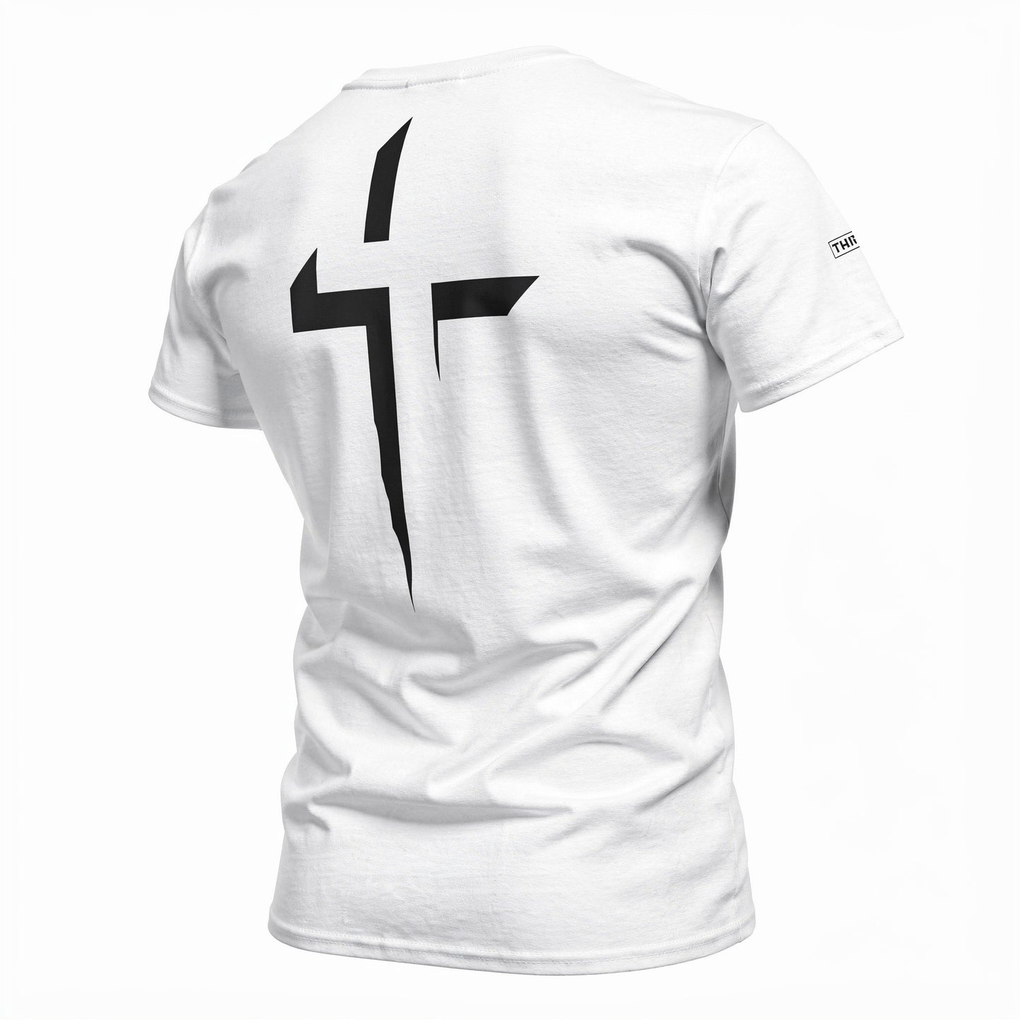 Minimalist Cross Graphic Tee — Small Chest Logo & Large Back Cross
