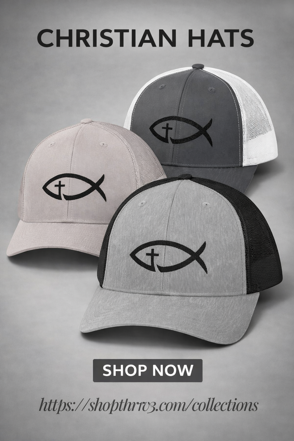 Embroidered Christian Fish Snapback Trucker Cap