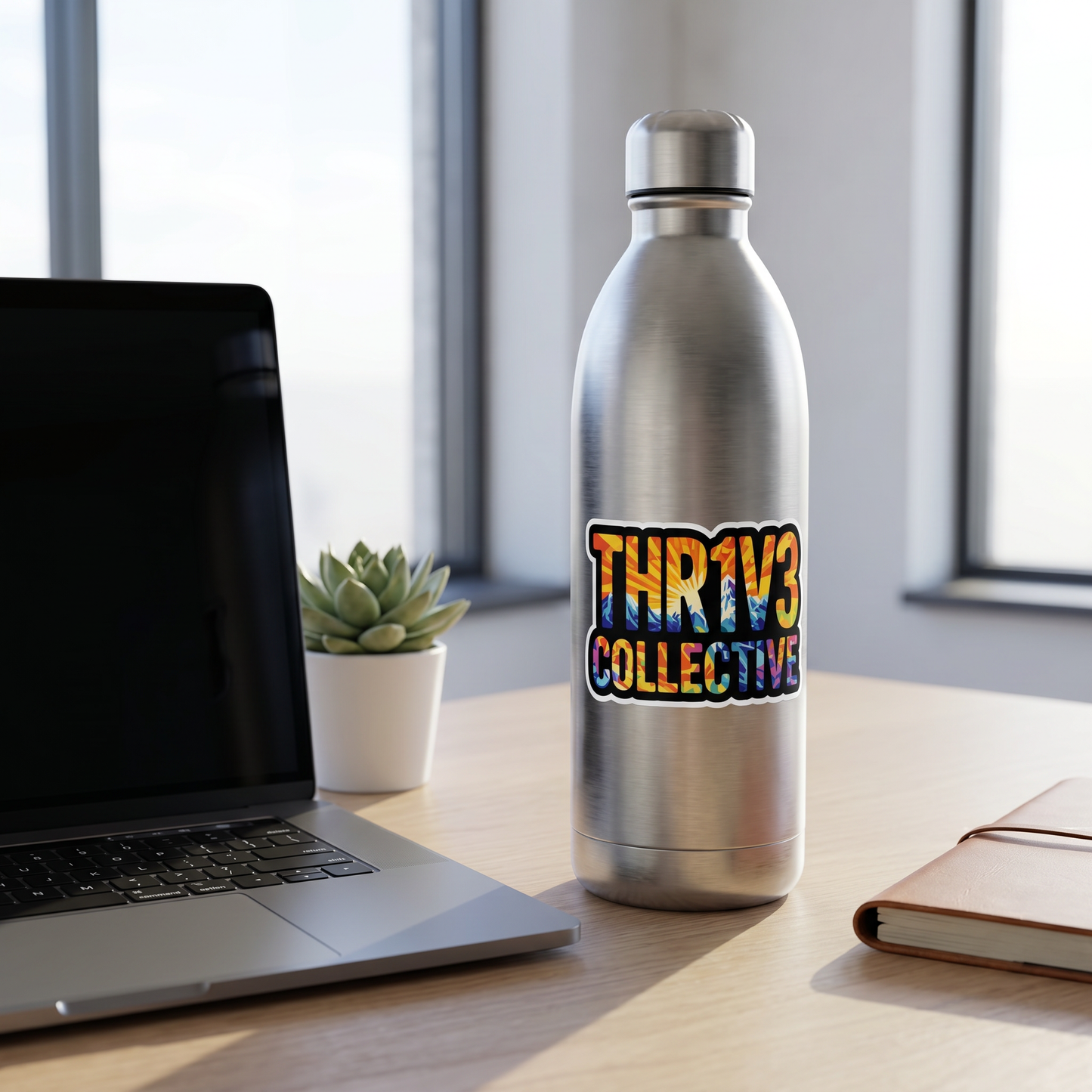 THR1V3 Collective Die-Cut Vinyl Sticker | Mountain Sunset Logo Sticker | Outdoor Lifestyle Decal | Waterproof Sticker for Laptop Water Bottle Car
