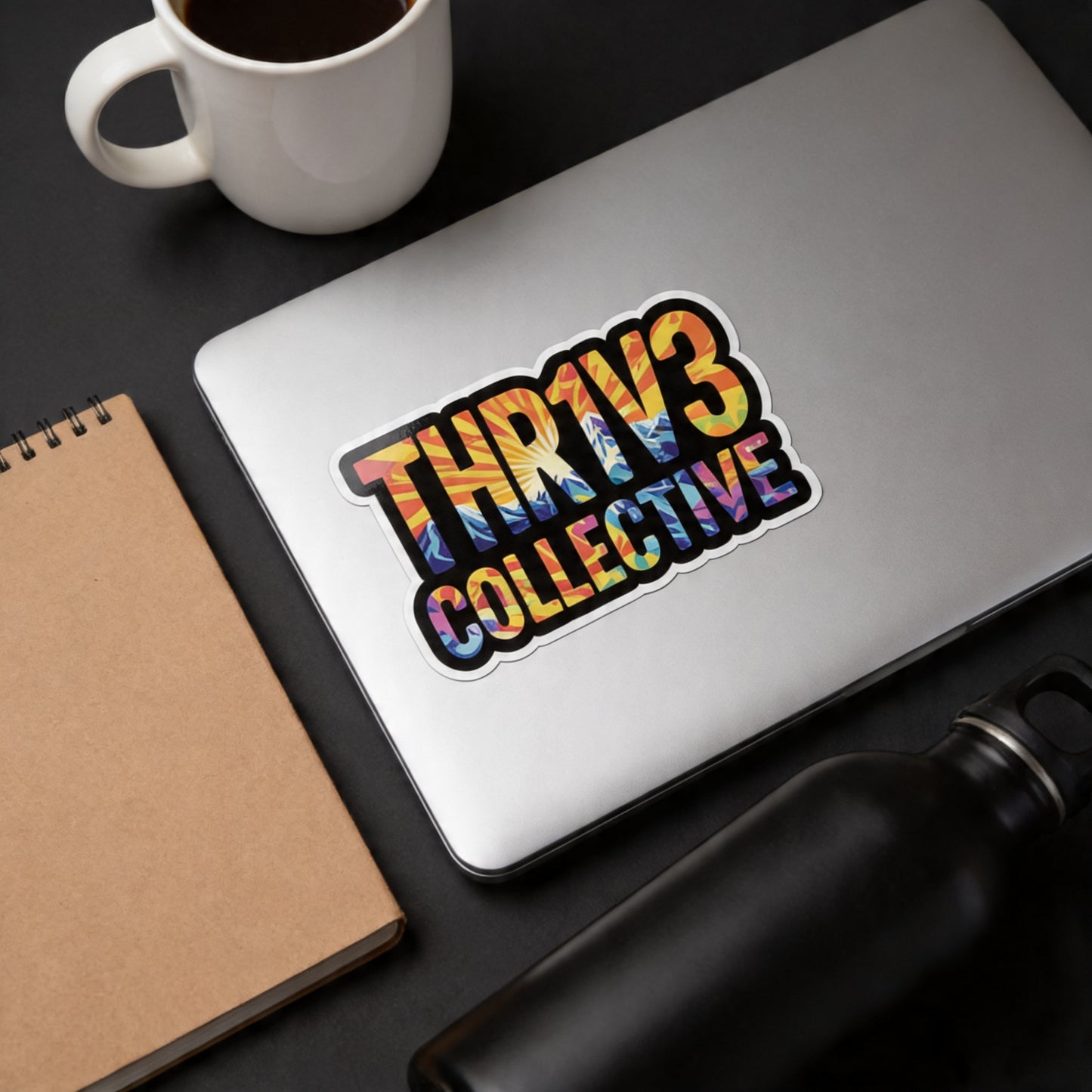 THR1V3 Collective Die-Cut Vinyl Sticker | Mountain Sunset Logo Sticker | Outdoor Lifestyle Decal | Waterproof Sticker for Laptop Water Bottle Car