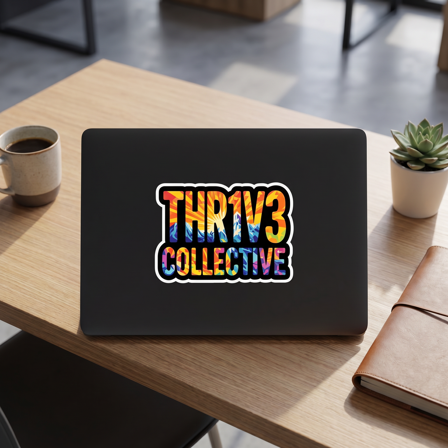THR1V3 Collective Die-Cut Vinyl Sticker | Mountain Sunset Logo Sticker | Outdoor Lifestyle Decal | Waterproof Sticker for Laptop Water Bottle Car
