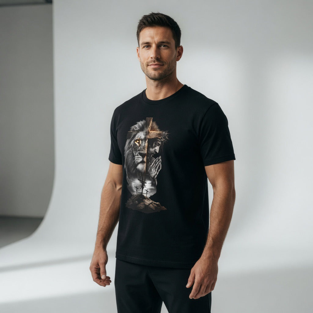Lion Cross Tee — Faith & Courage Graphic T-Shirt