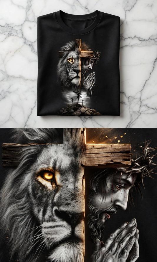 Lion Cross Tee — Faith & Courage Graphic T-Shirt