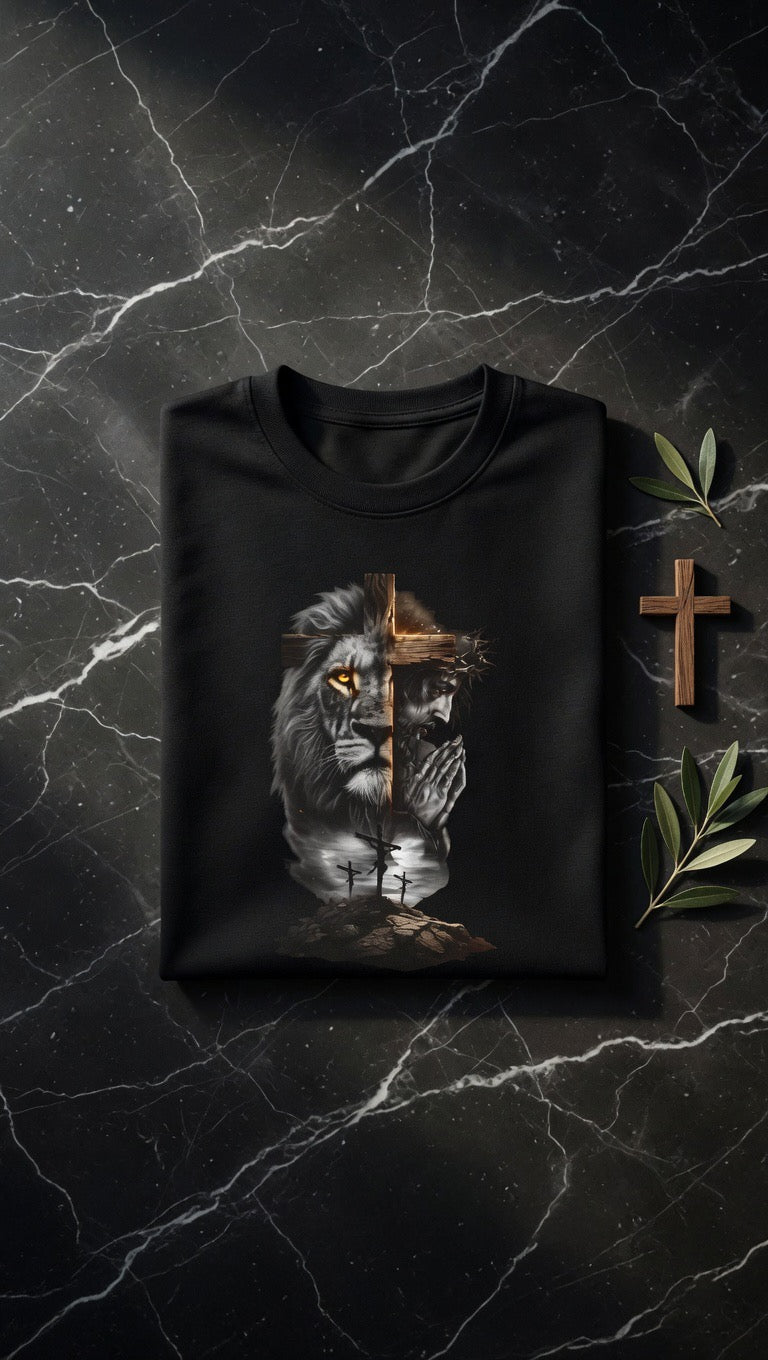 Lion Cross Tee — Faith & Courage Graphic T-Shirt