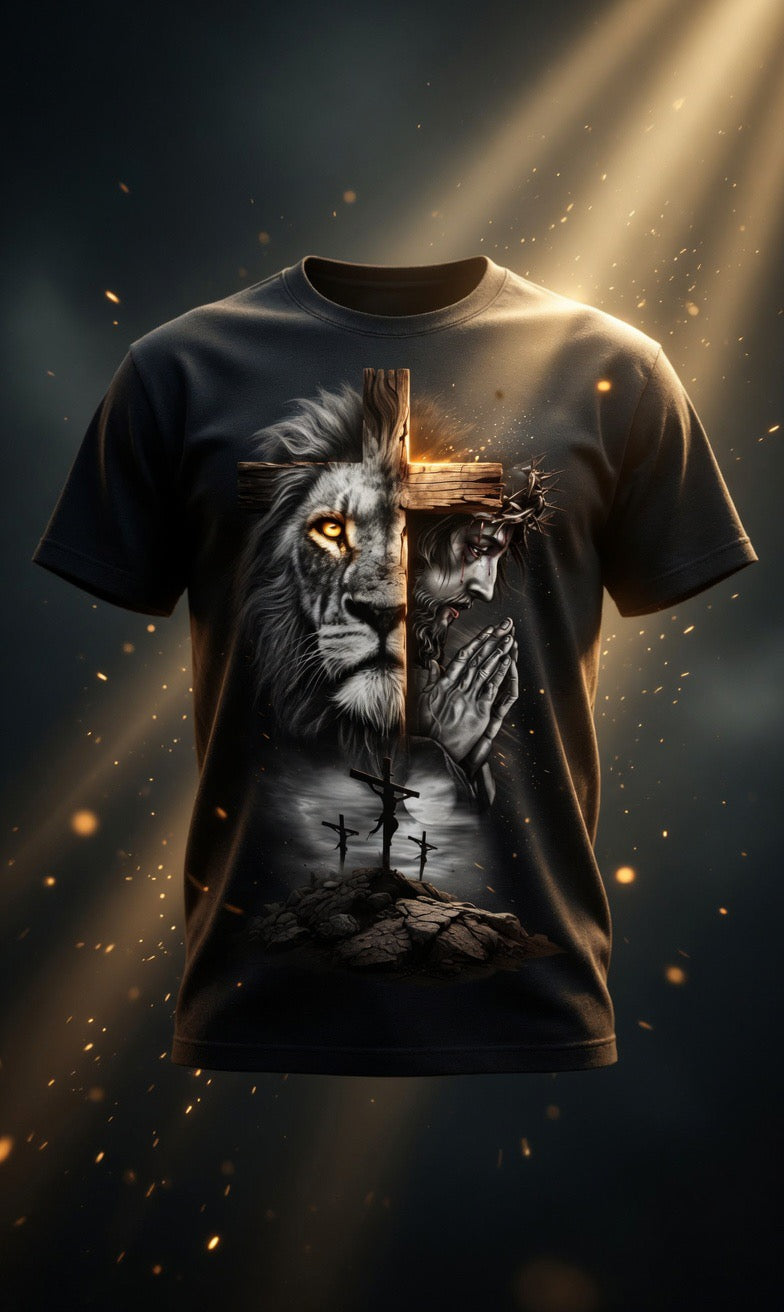 Lion Cross Tee — Faith & Courage Graphic T-Shirt