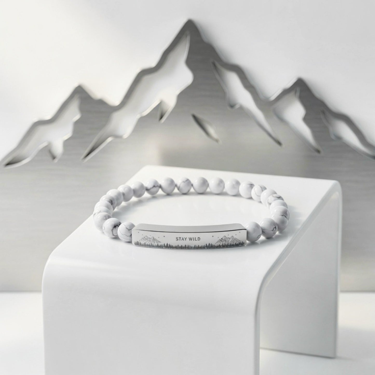 Engravable Natural Stone Bead Bracelet — Stretch Bar Bracelet