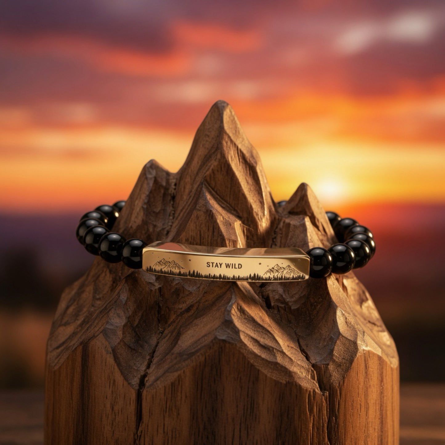 Engravable Natural Stone Bead Bracelet — Stretch Bar Bracelet
