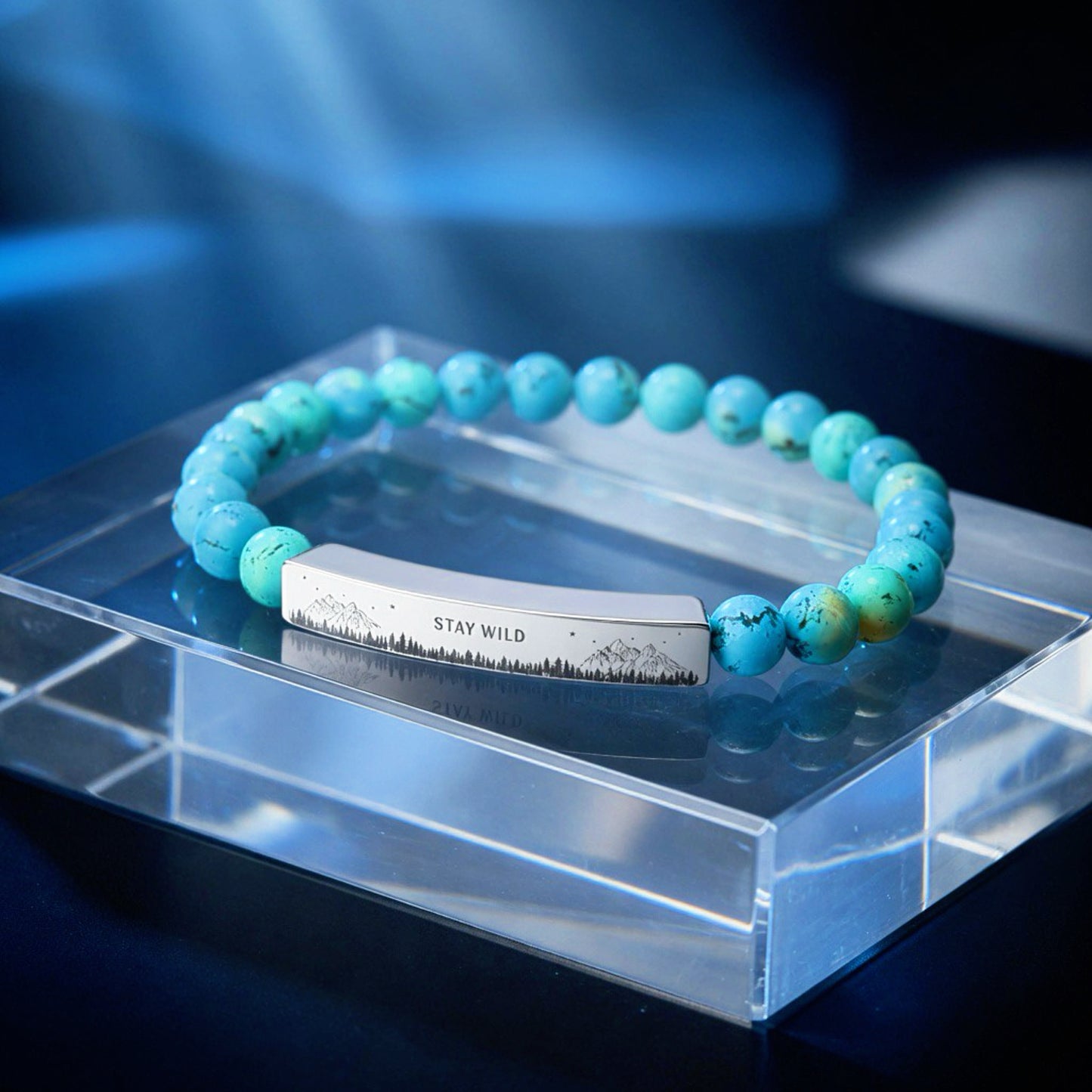 Engravable Natural Stone Bead Bracelet — Stretch Bar Bracelet
