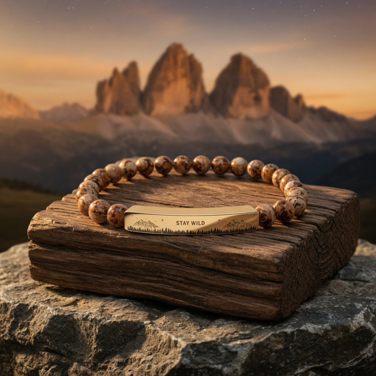 Engravable Natural Stone Bead Bracelet — Stretch Bar Bracelet