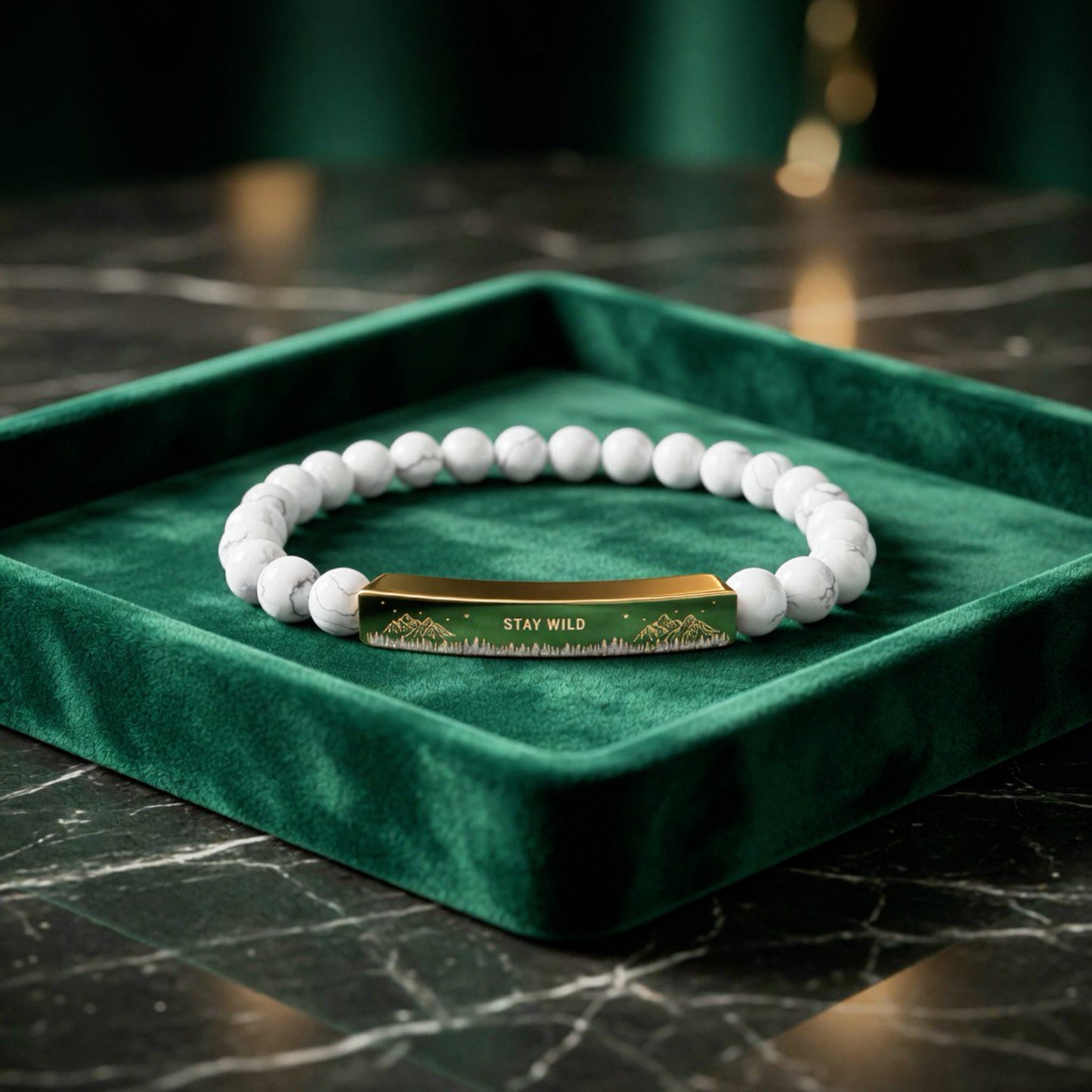Engravable Natural Stone Bead Bracelet — Stretch Bar Bracelet