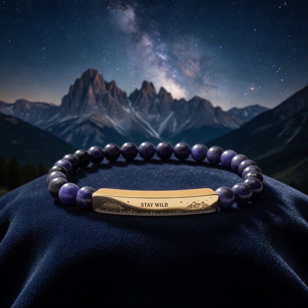 Engravable Natural Stone Bead Bracelet — Stretch Bar Bracelet