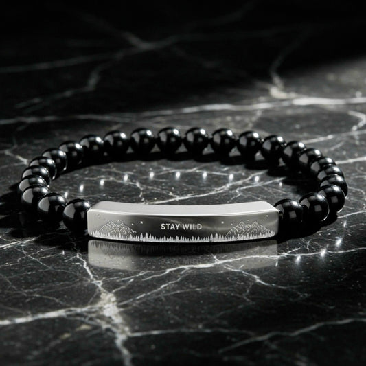 Engravable Natural Stone Bead Bracelet — Stretch Bar Bracelet