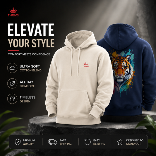 Tiger Watercolor Hoodie — Colorful Drip Animal Graphic Fleece Hoodie