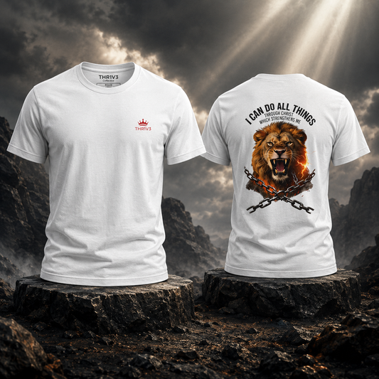 Christian Lion T‑Shirt – “I Can Do All Things” Inspirational Faith Tee