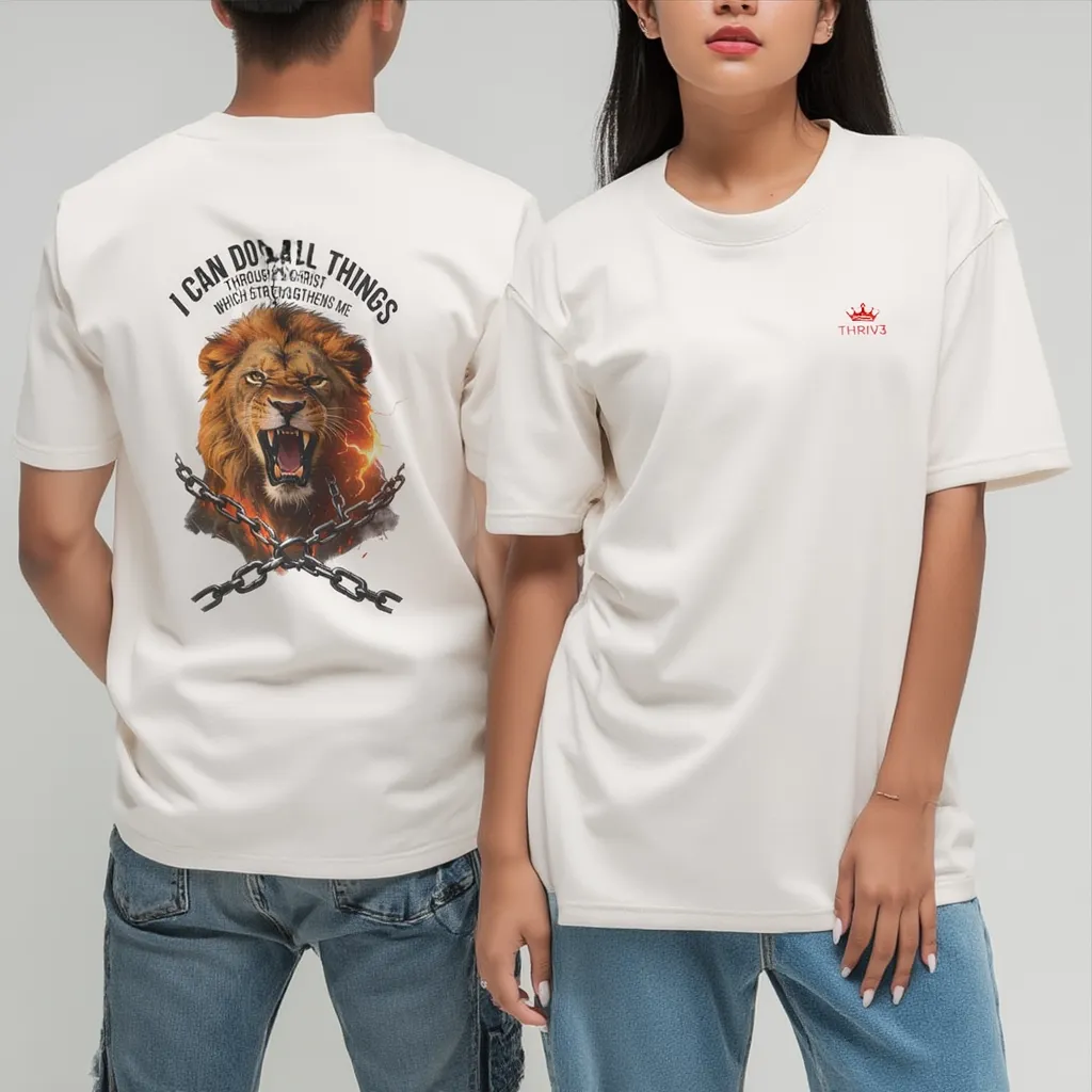 Christian Lion T‑Shirt – “I Can Do All Things” Inspirational Faith Tee