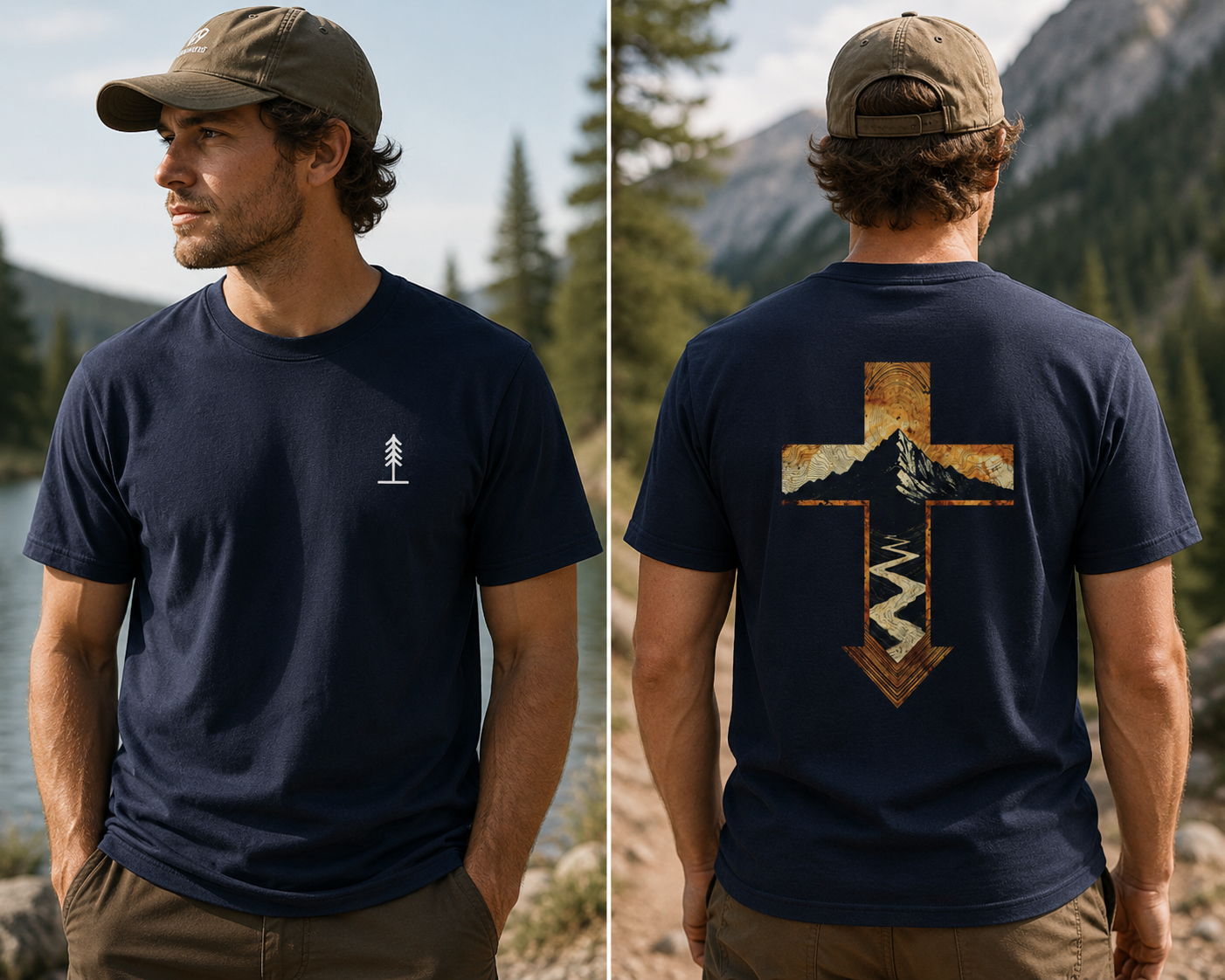 Cross & Mountain Tee — Rustic Christian Graphic T-Shirt