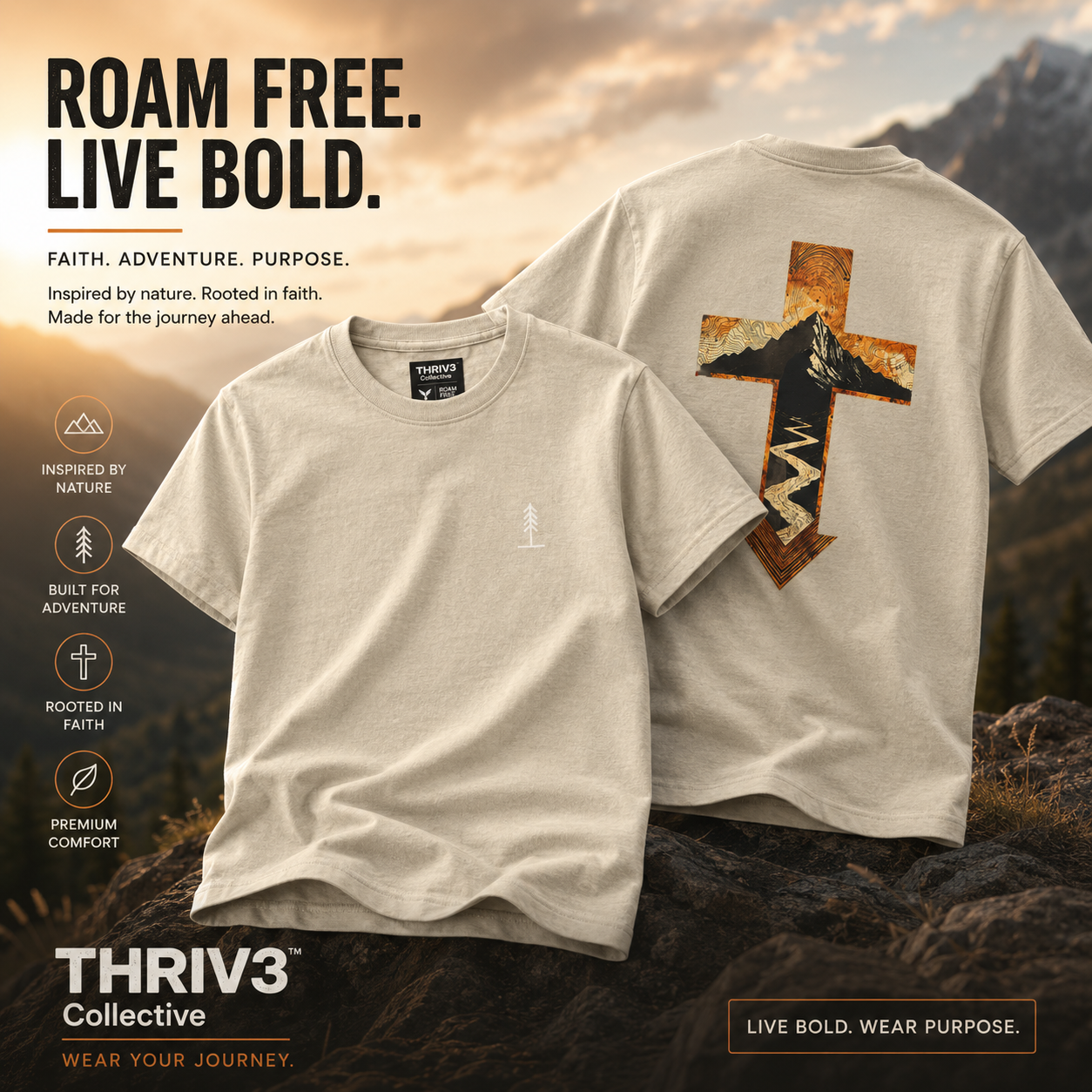 Cross & Mountain Tee — Rustic Christian Graphic T-Shirt