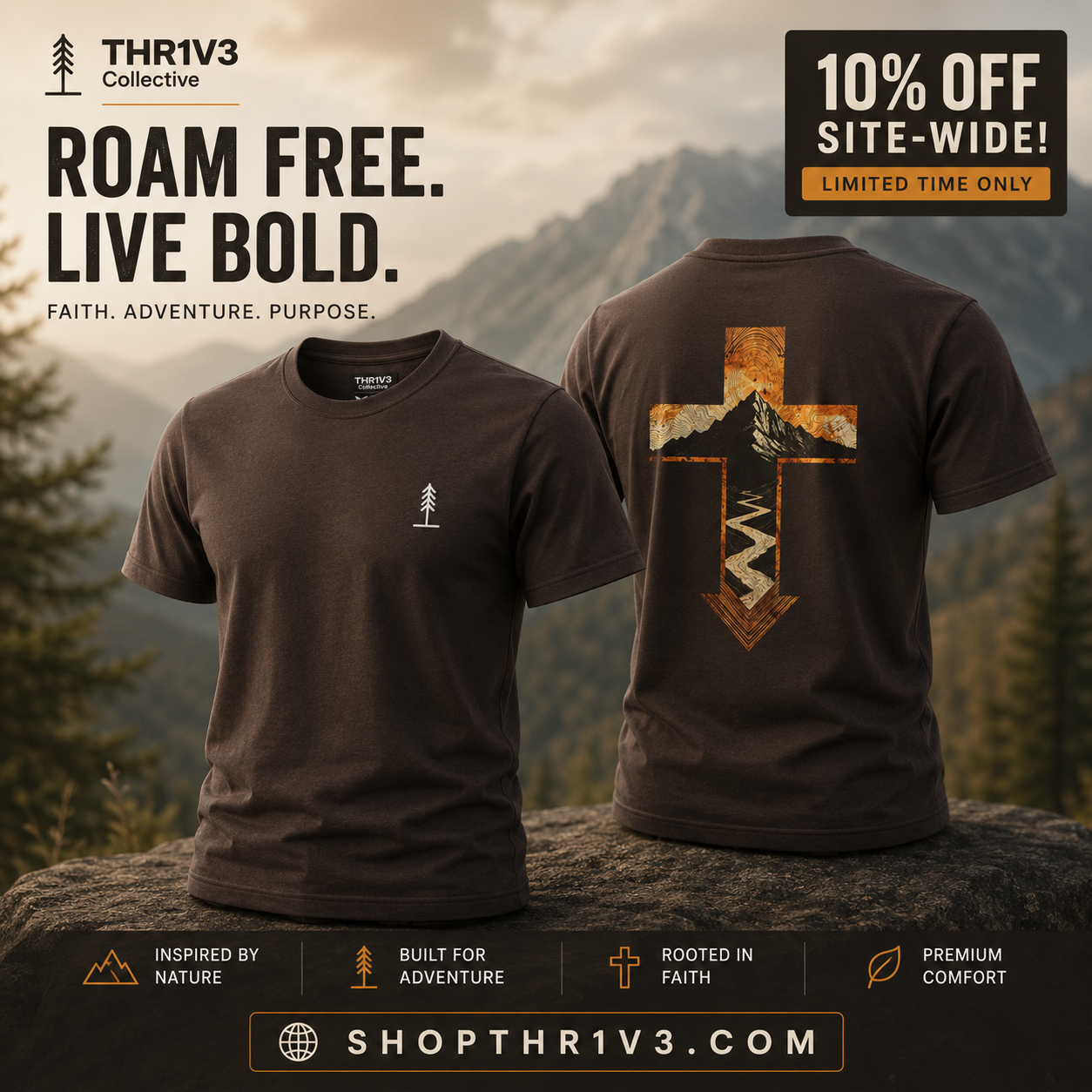 Cross & Mountain Tee — Rustic Christian Graphic T-Shirt