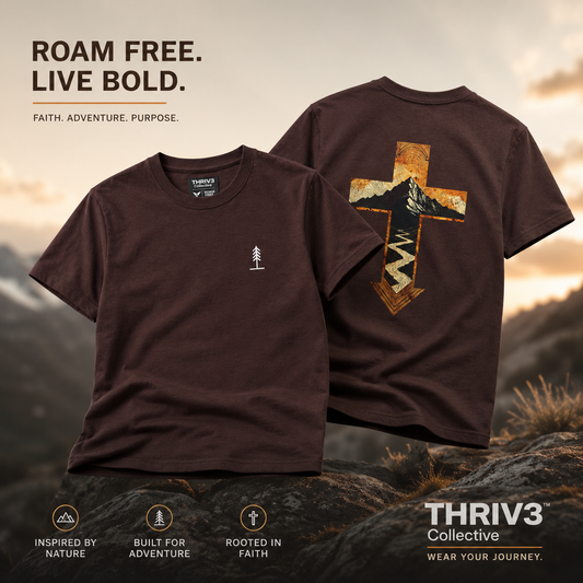 Cross & Mountain Tee — Rustic Christian Graphic T-Shirt