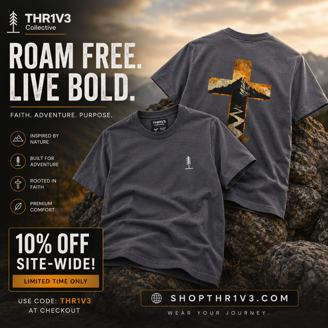 Cross & Mountain Tee — Rustic Christian Graphic T-Shirt