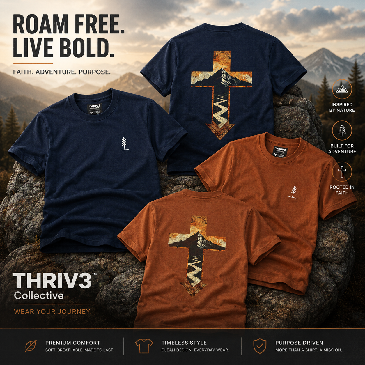 Cross & Mountain Tee — Rustic Christian Graphic T-Shirt