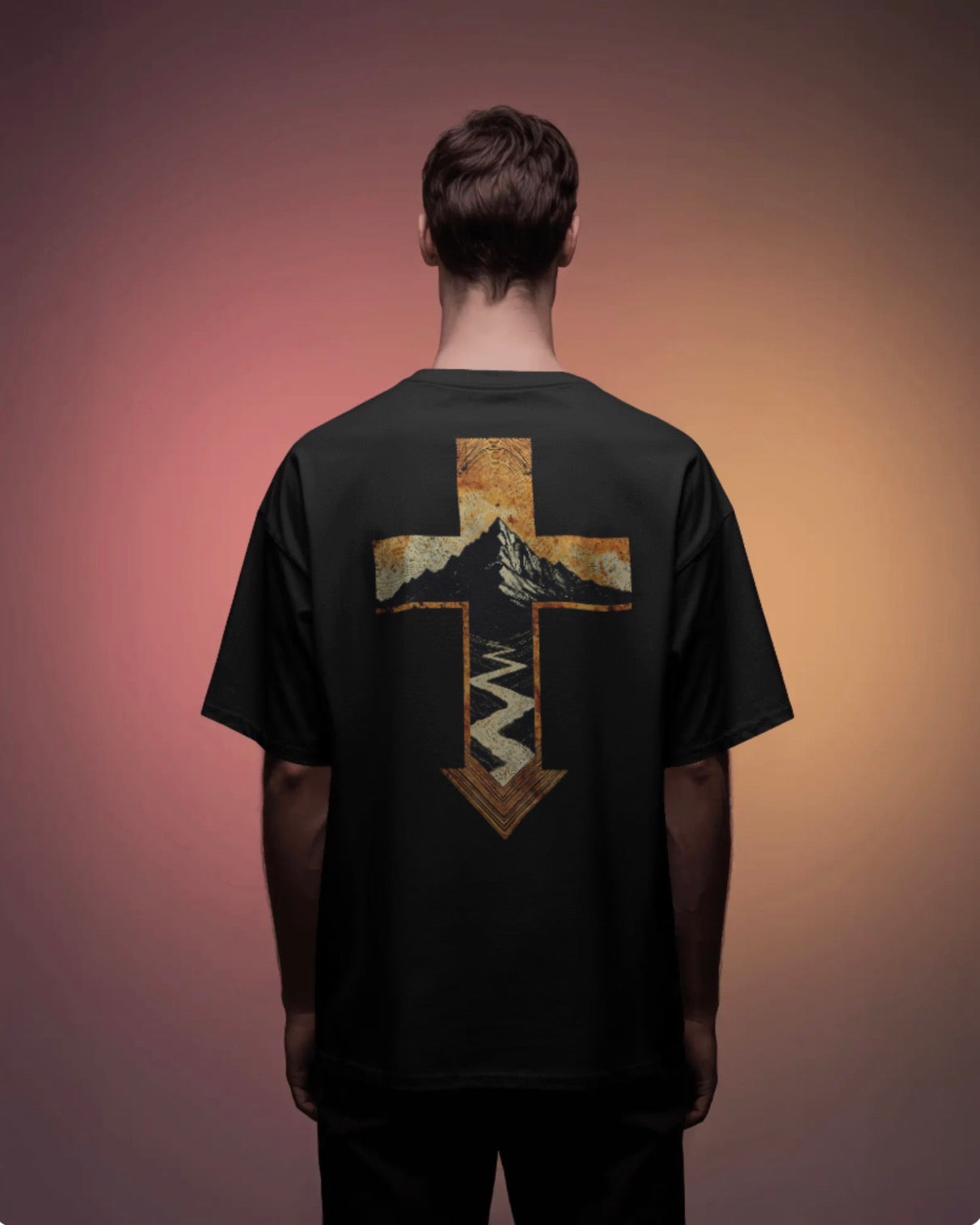 Cross & Mountain Tee — Rustic Christian Graphic T-Shirt