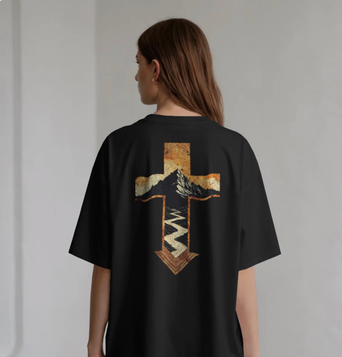 Cross & Mountain Tee — Rustic Christian Graphic T-Shirt