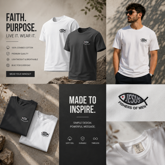 Embroidered Ichthys Jesus Fish T-Shirt with Fishers of Men | Christian Faith Symbol Unisex Tee
