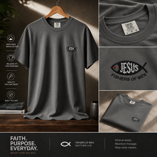 Embroidered Ichthys Jesus Fish T-Shirt with Fishers of Men | Christian Faith Symbol Unisex Tee