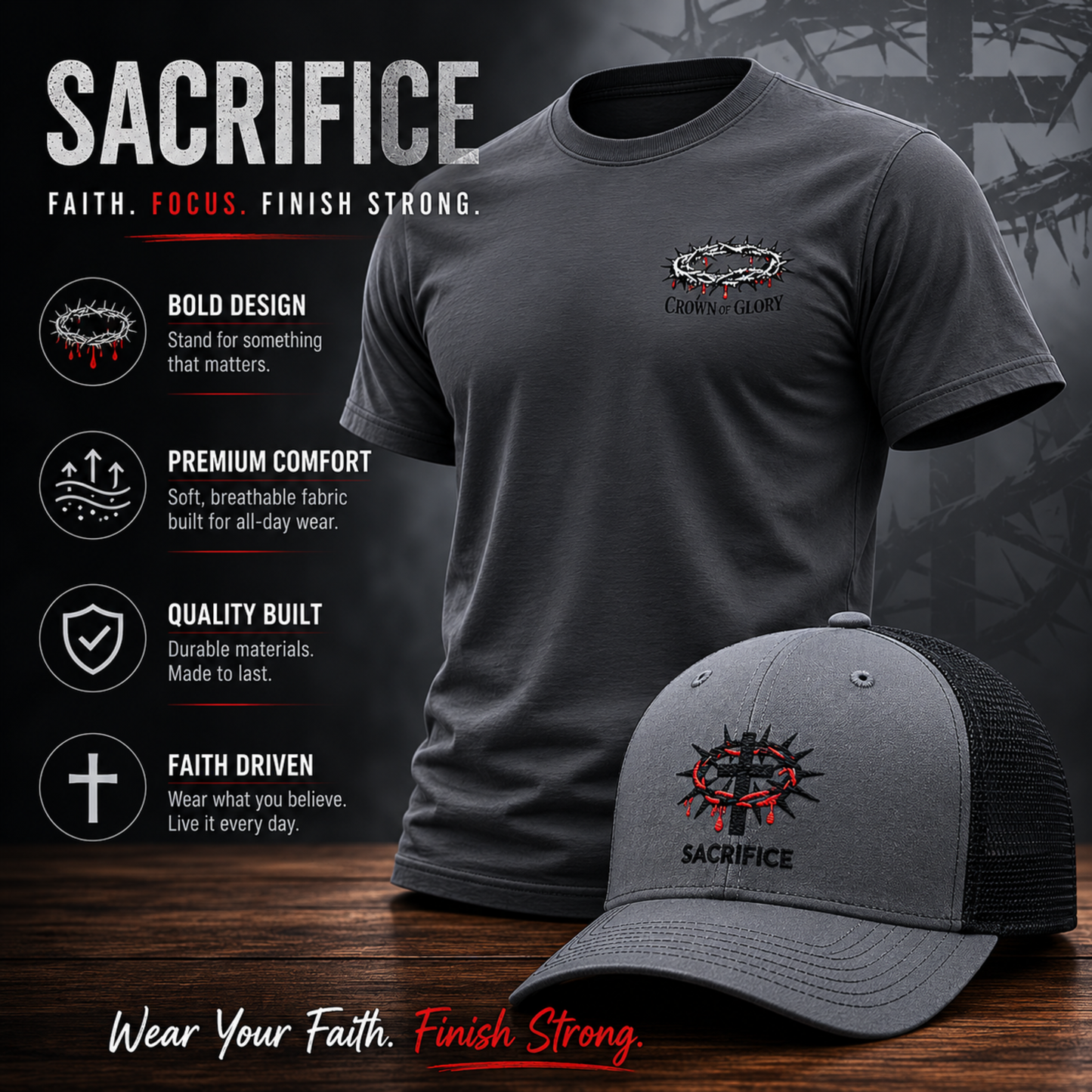 Embroidered Crown of Thorns Crown of Glory T-Shirt Christian Faith Unisex Tee Religious Apparel