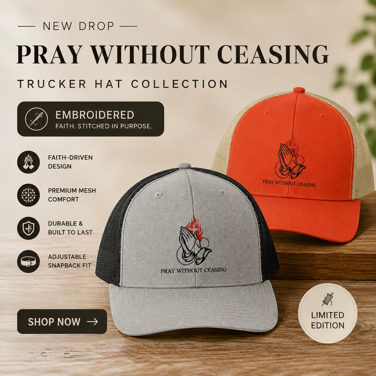 Praying Hands Trucker Cap — Faith-Inspired Snapback Hat