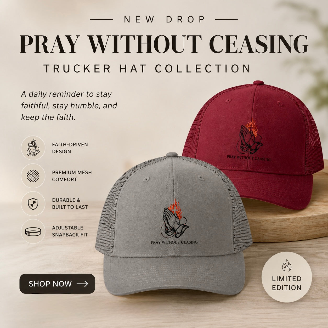 Praying Hands Trucker Cap — Faith-Inspired Snapback Hat