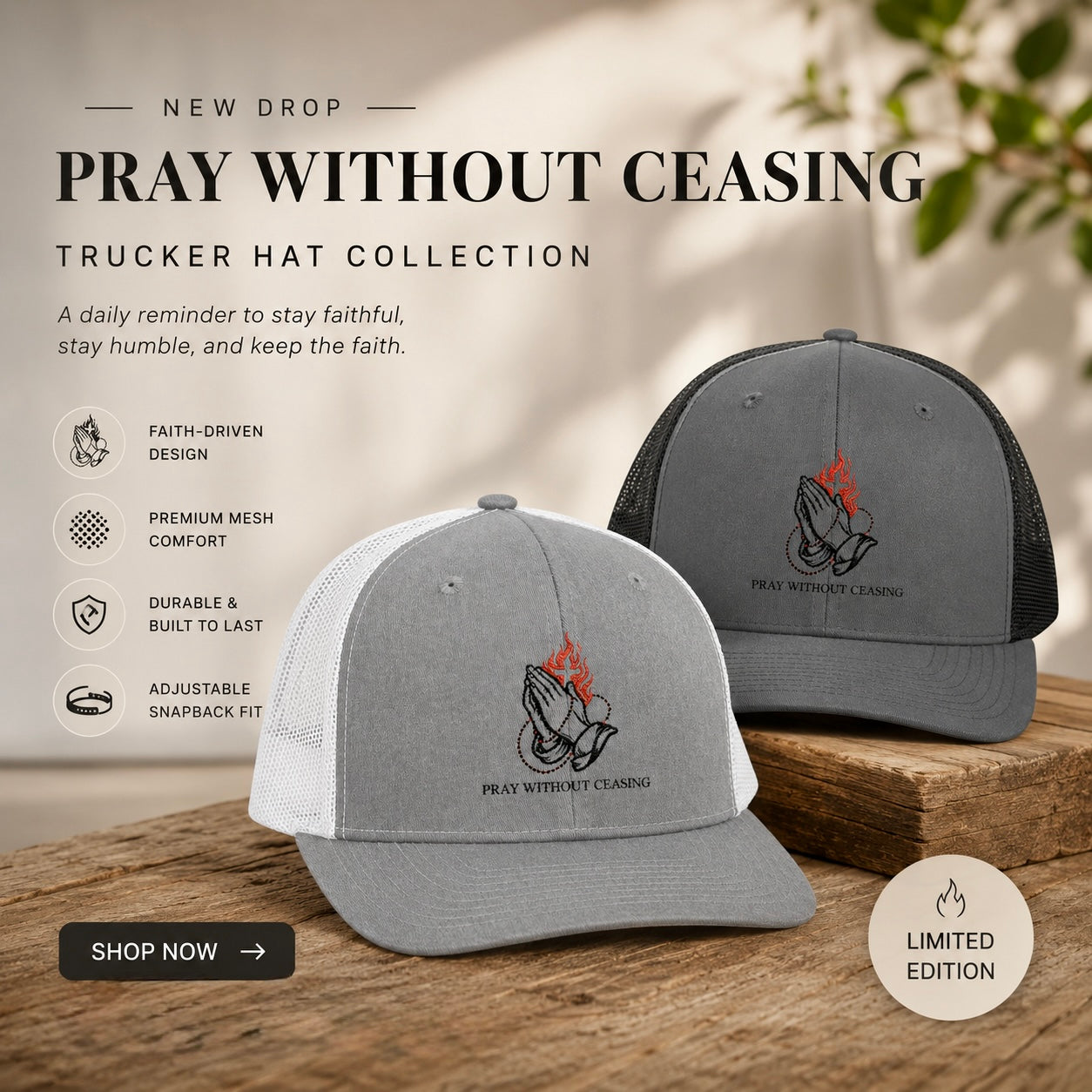 Praying Hands Trucker Cap — Faith-Inspired Snapback Hat