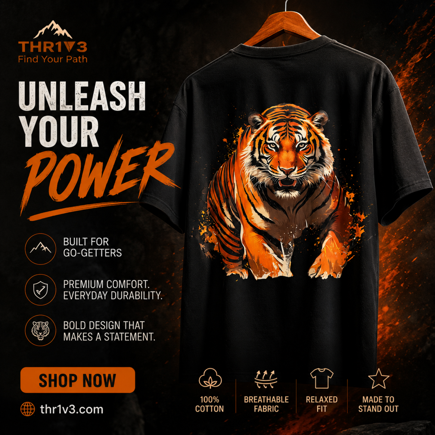 Tiger Graphic Tee — Fierce Orange Tiger Back Print Oversized Boxy Tee