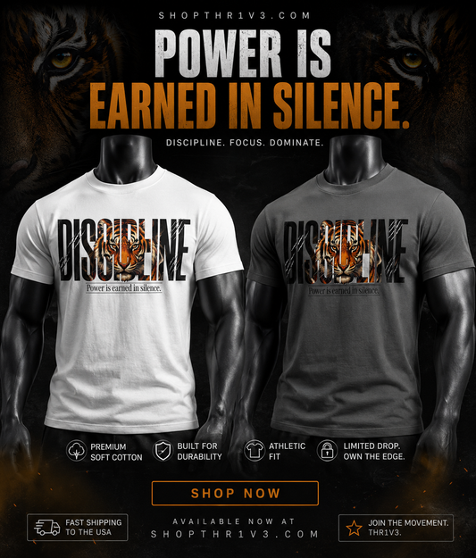 Discipline Tiger Graphic T-Shirt | Motivational Streetwear Shirt | Power Is Earned in Silence