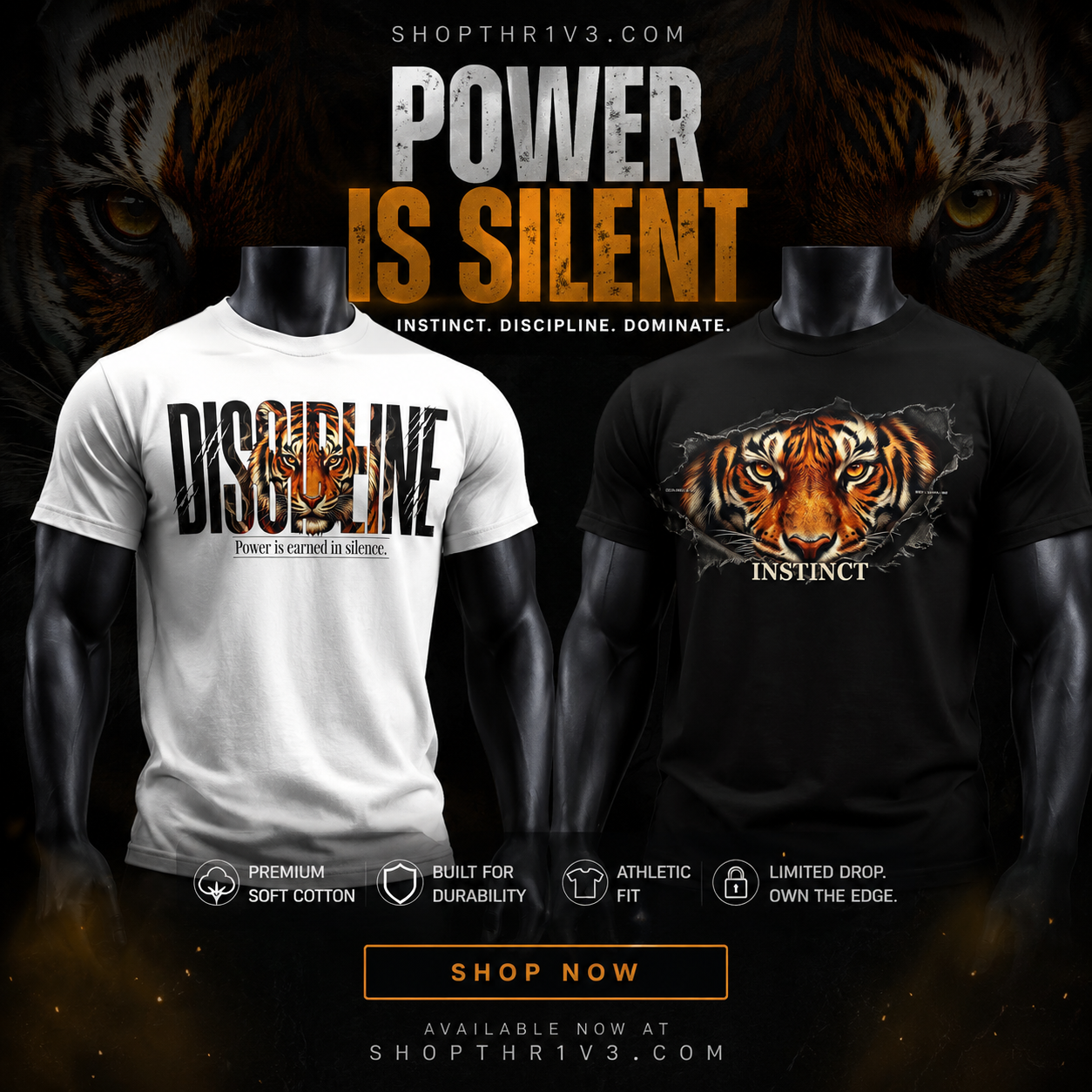 Discipline Tiger Graphic T-Shirt | Motivational Streetwear Shirt | Power Is Earned in Silence