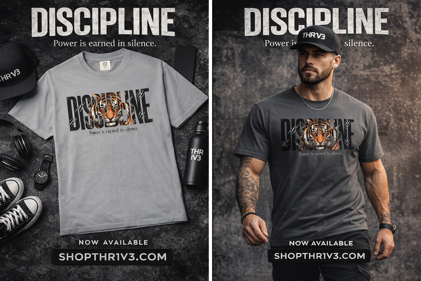 Discipline Tiger Graphic T-Shirt | Motivational Streetwear Shirt | Power Is Earned in Silence