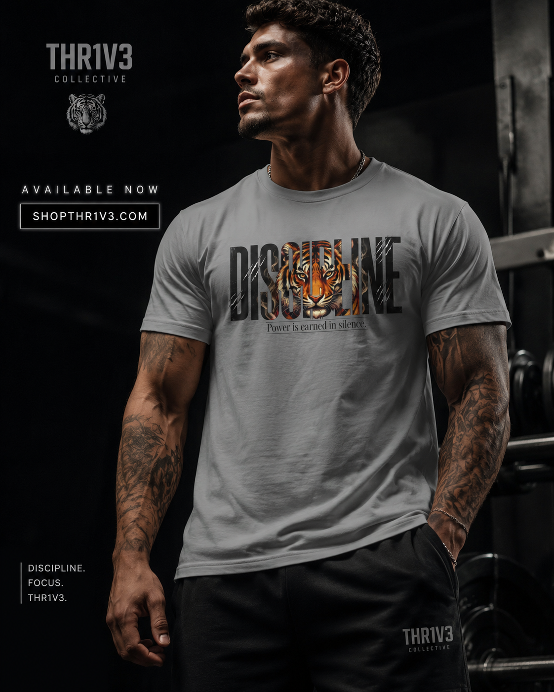 Discipline Tiger Graphic T-Shirt | Motivational Streetwear Shirt | Power Is Earned in Silence