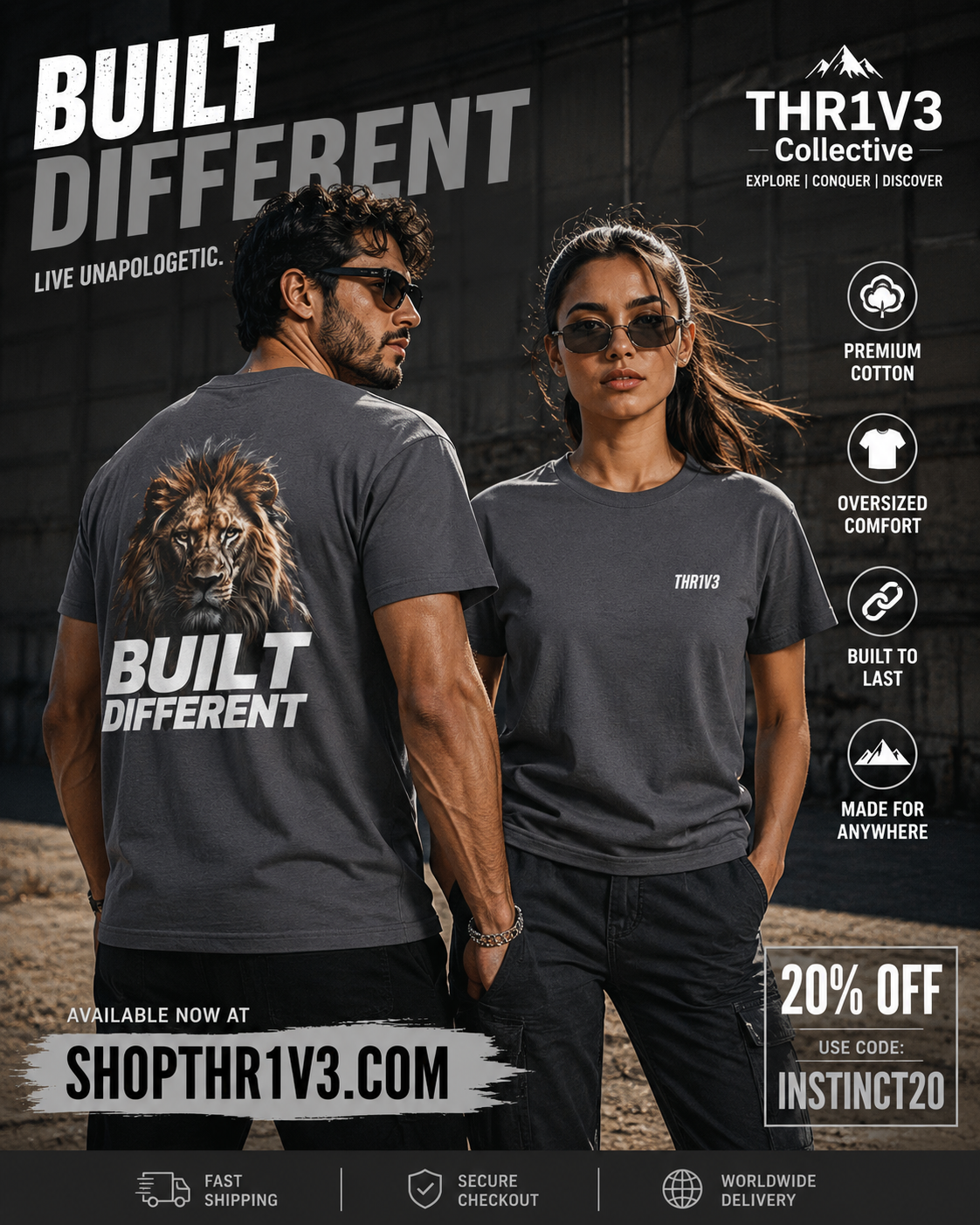 Built Different Lion T-Shirt — Bold Graphic Tee for Confident Men & Women