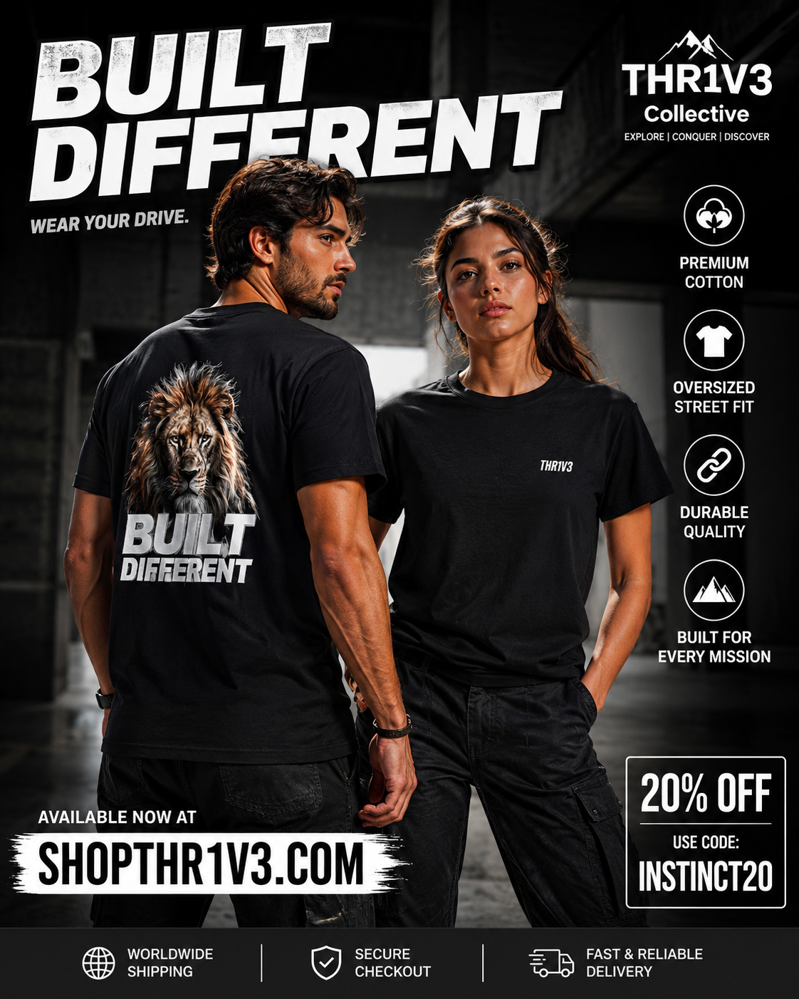 Built Different Lion T-Shirt — Bold Graphic Tee for Confident Men & Women