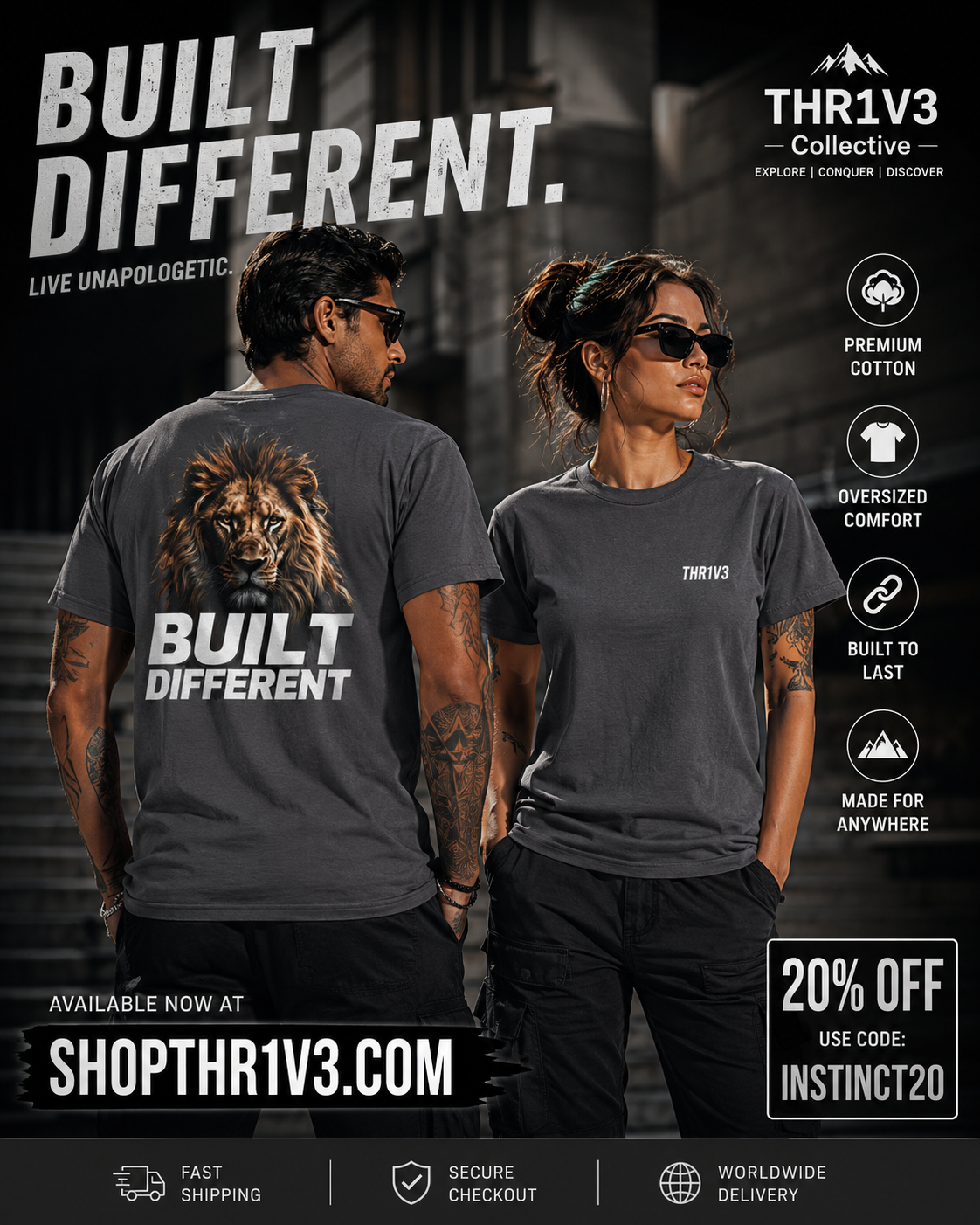 Built Different Lion T-Shirt — Bold Graphic Tee for Confident Men & Women