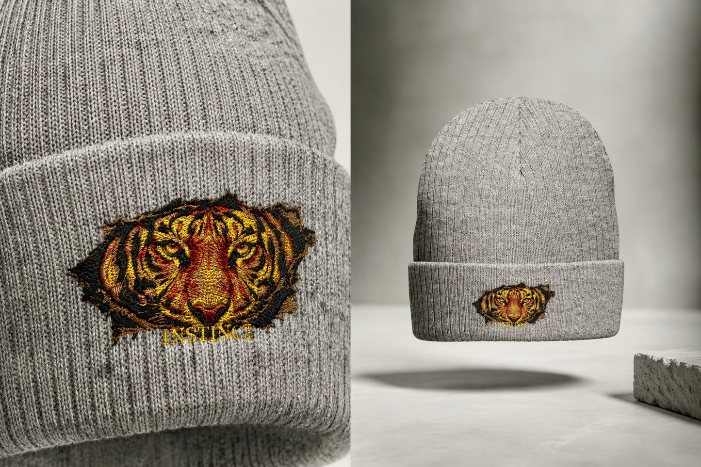 Embroidered Lion Crest Ribbed Beanie