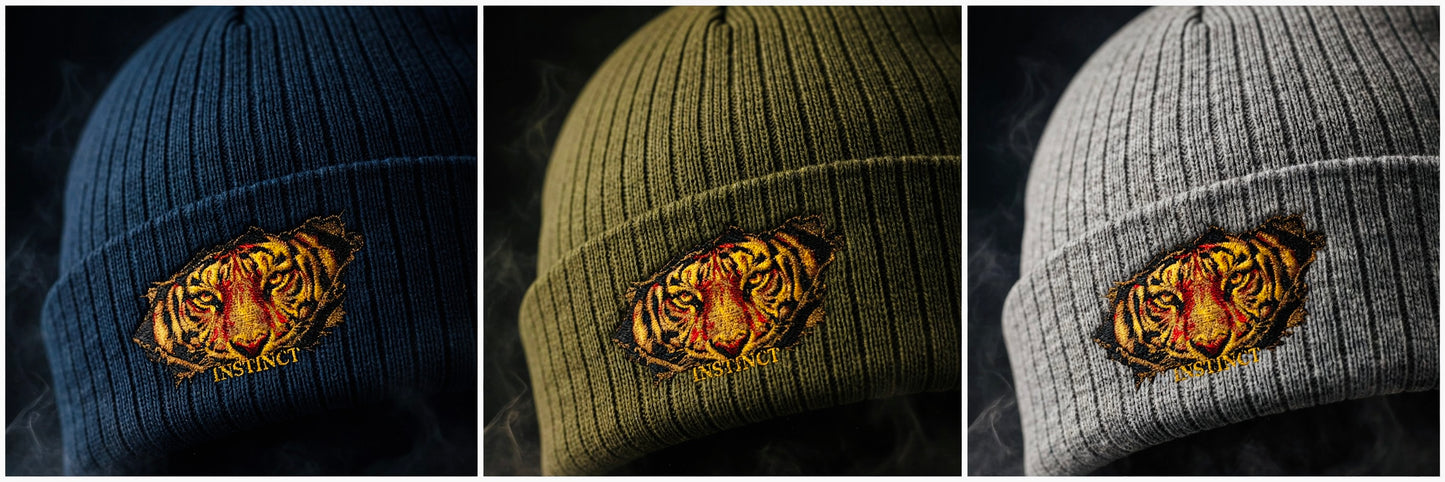 Embroidered Lion Crest Ribbed Beanie