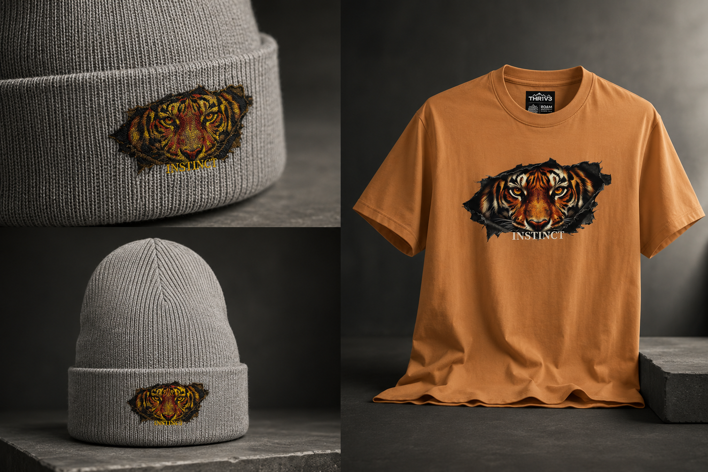 Embroidered Lion Crest Ribbed Beanie