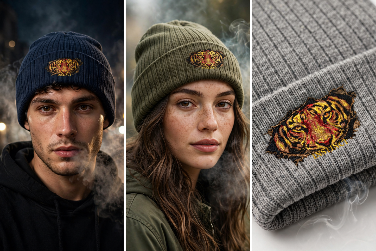 Embroidered Lion Crest Ribbed Beanie