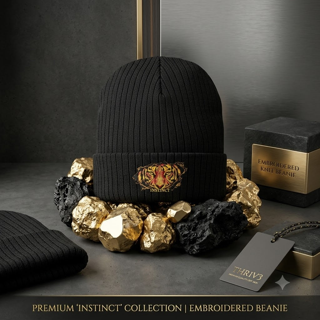 Embroidered Lion Crest Ribbed Beanie