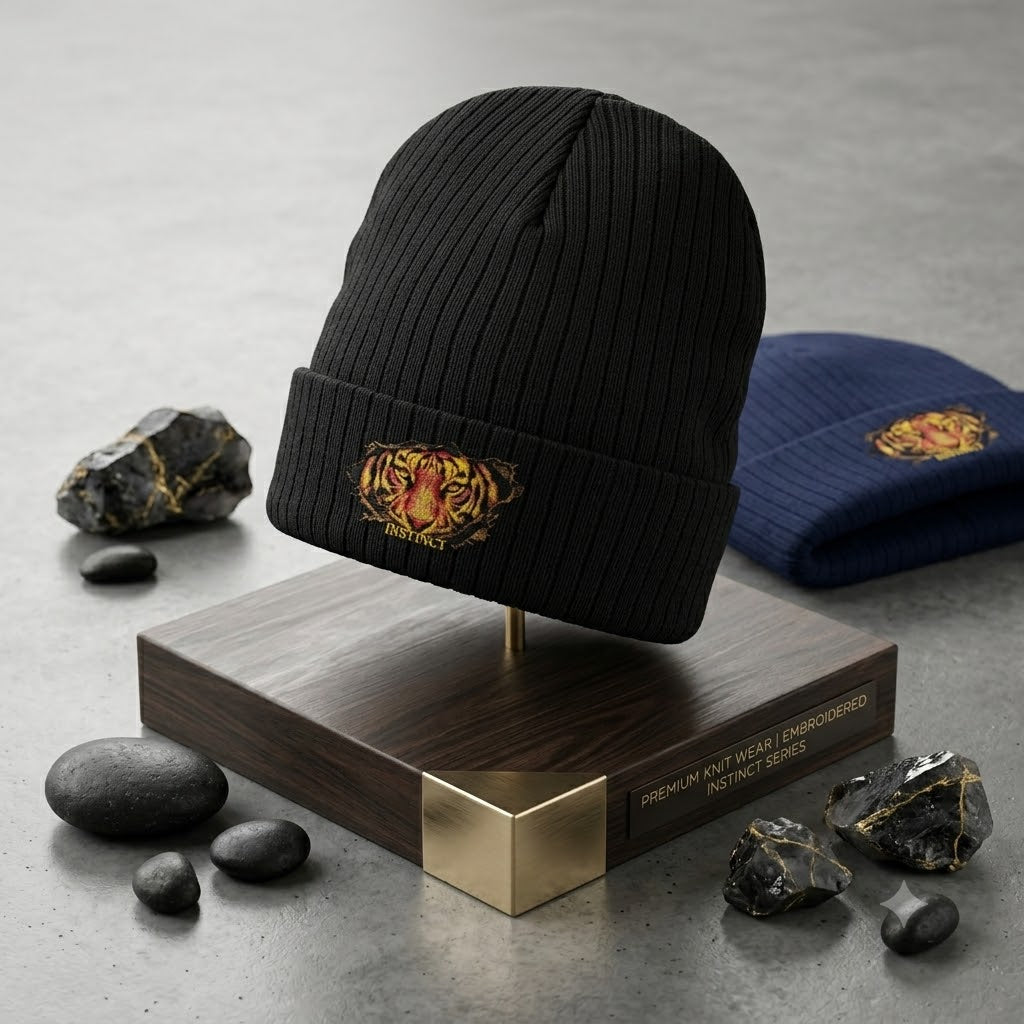 Embroidered Lion Crest Ribbed Beanie