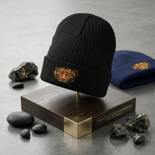 Embroidered Lion Crest Ribbed Beanie